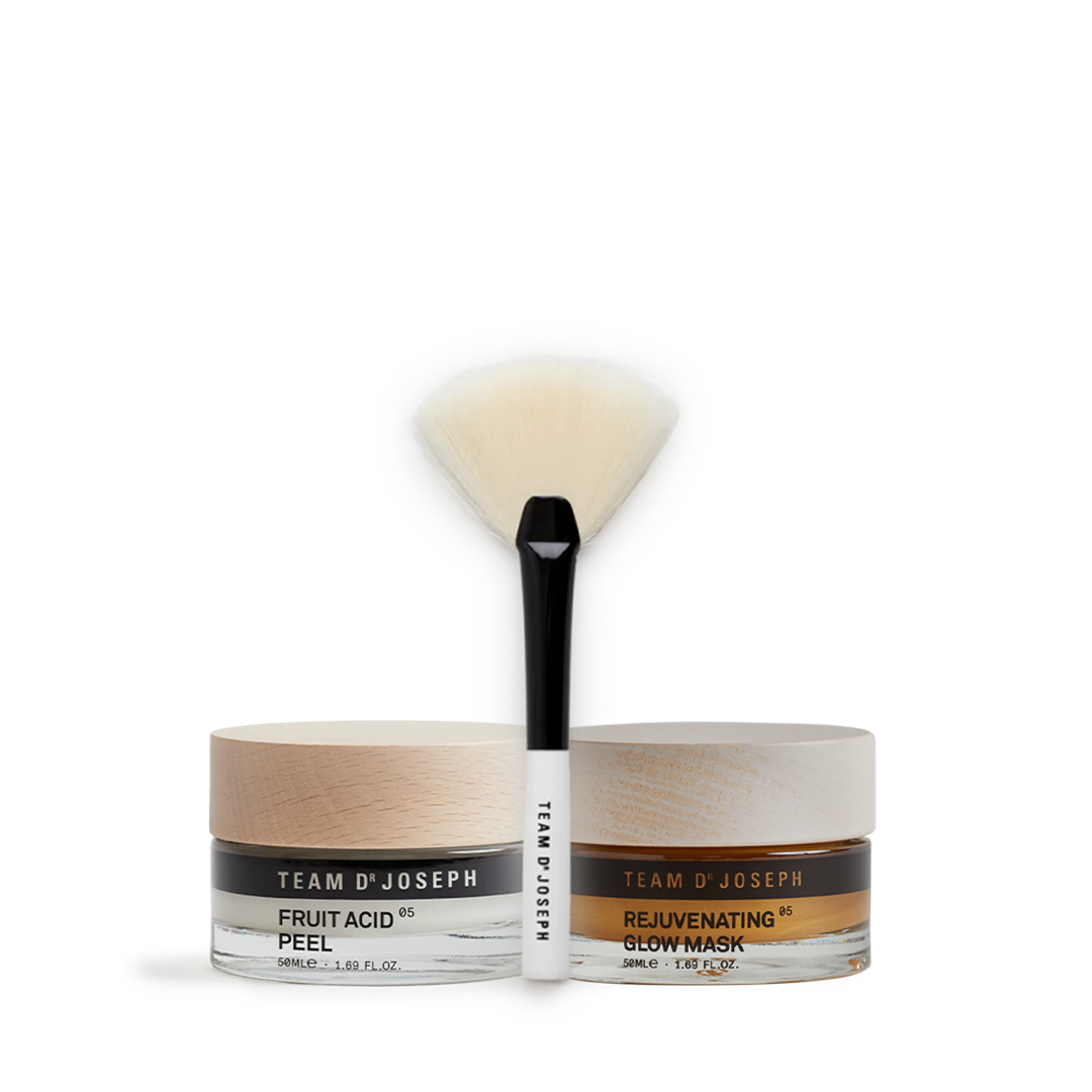 20 Minutters Glow hudplejesæt fra Team Dr. Joseph med peel, maske og Brush Mini