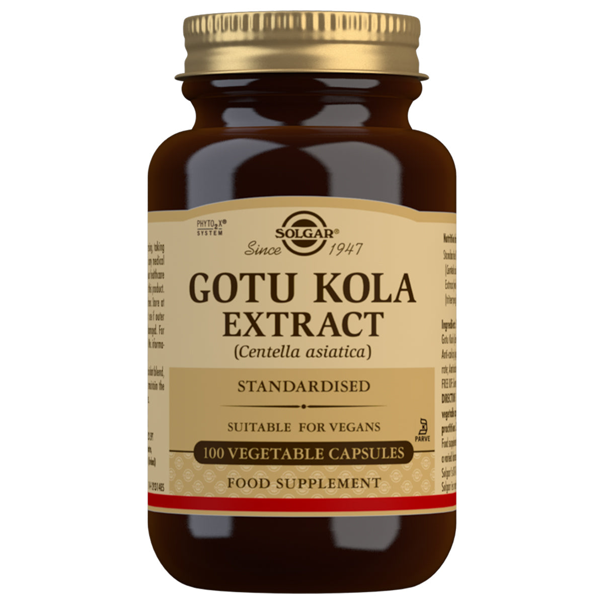 Glas med Solgar Gotu Kola, 100 kapsler