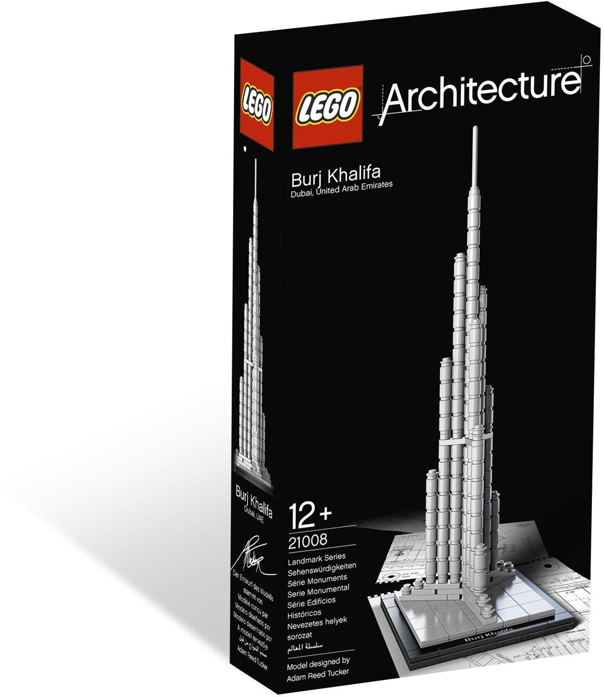 LEGO Architecture Burj Khalifa (21008), slank model af verdens højeste bygning med navneplade