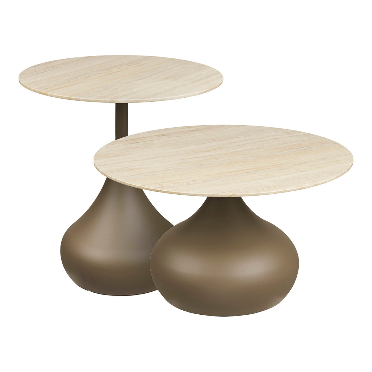 Pienza sofabordssæt med to runde borde fra House Nordic i khaki metal og glas