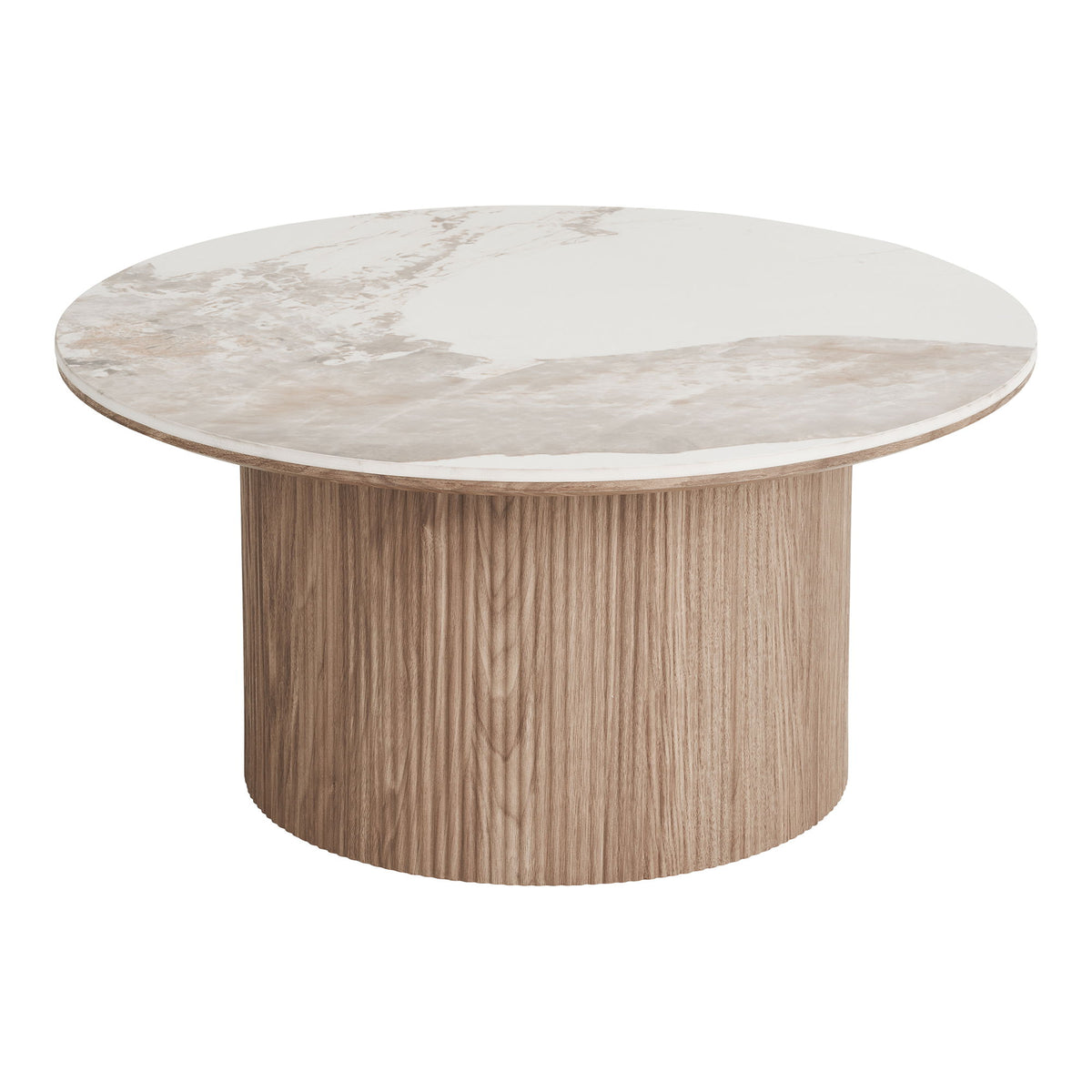 House Nordic Athens rundt sofabord i hvid keramik og brunt decorpapir, Ø80 cm