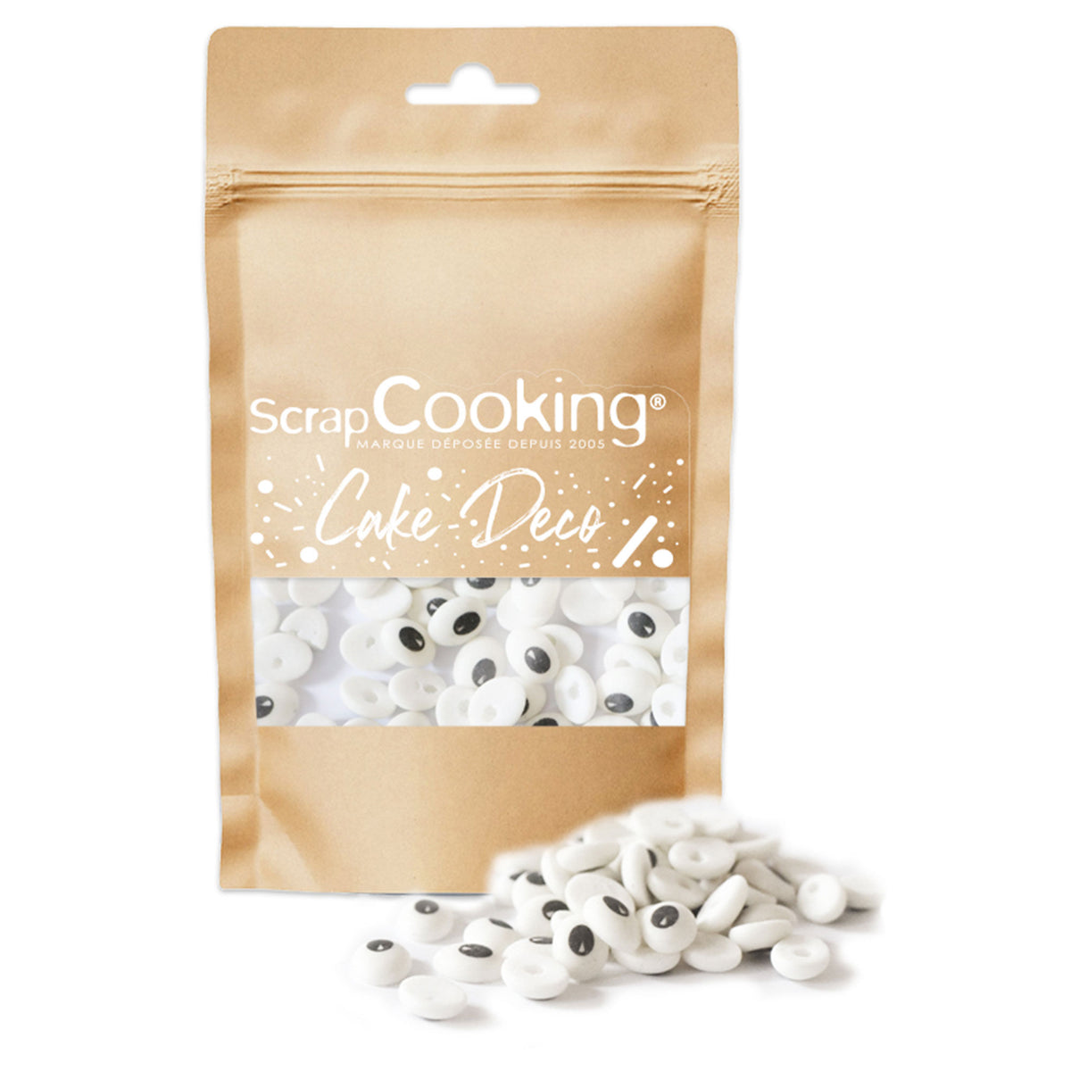 Pose med Scrapcooking krymmel formet som øjne i hvid og sort, 40 g