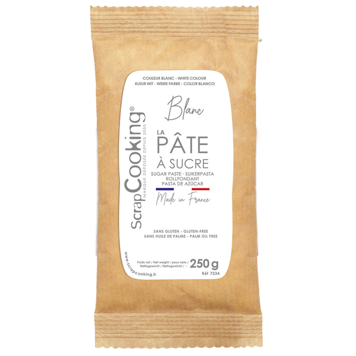 Pakke hvid sukkerpasta på 250 g fra Scrapcooking til dekoration af kager