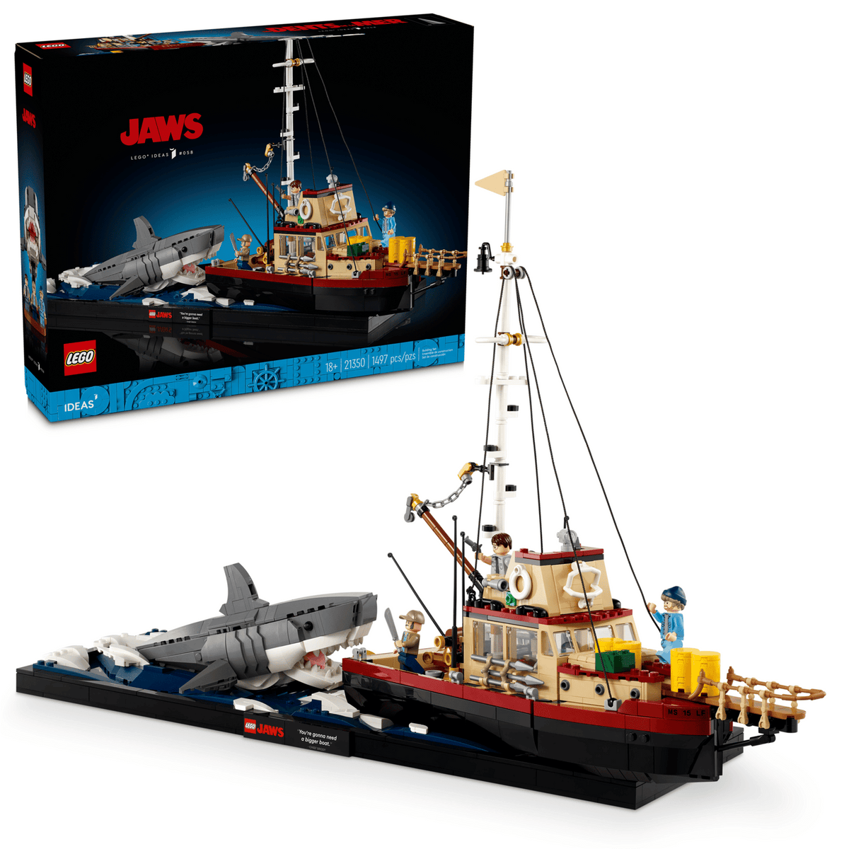 LEGO Ideas Dødens gab 21350, diorama med båden Orca fra Jaws