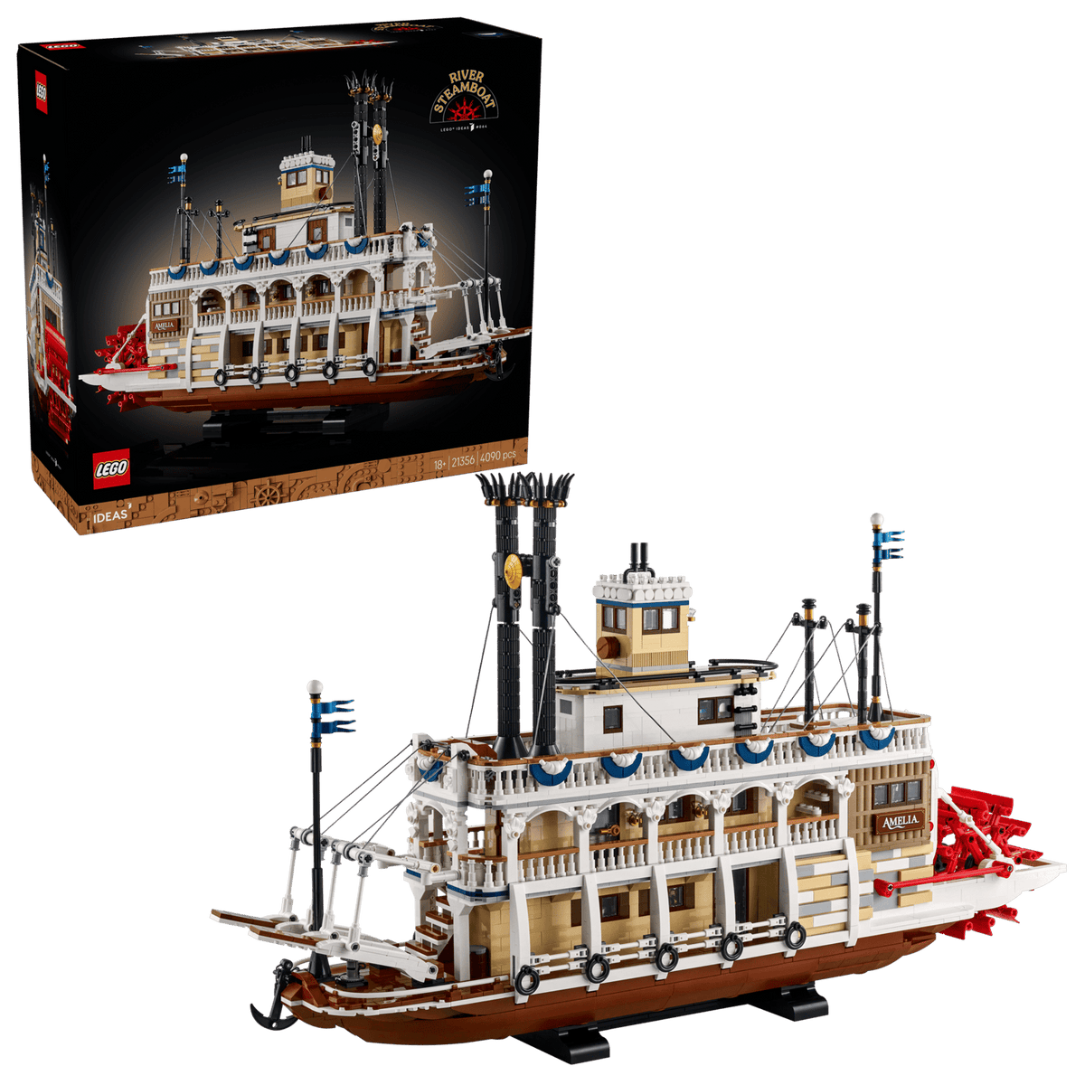 LEGO Ideas Floddamper (21356), udstillingsmodel af klassisk dampbåd i minifigurstørrelse