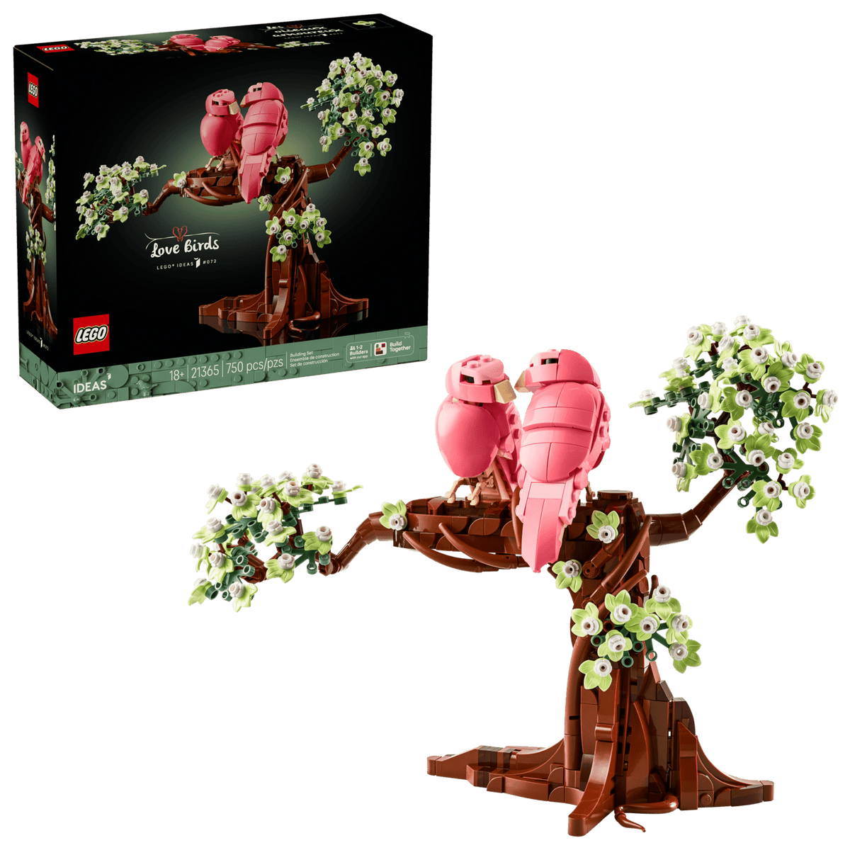 LEGO Ideas Forelskede fugle (21365) med to lyserøde fugle mellem træets blomster