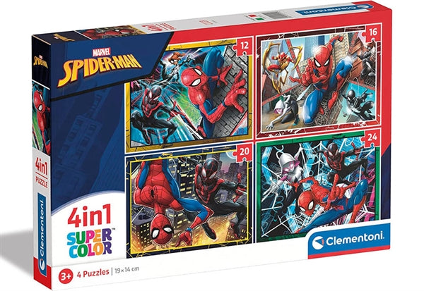Clementoni puslespilssæt Spider-Man med fire puslespil på 12, 16, 20 og 24 brikker
