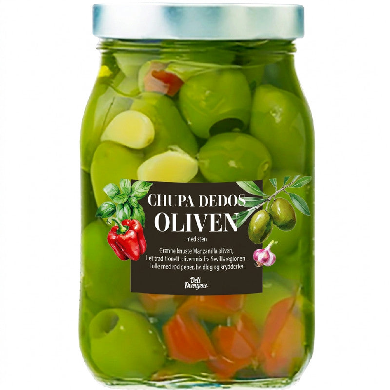 Hojiblanca oliven hele, 750 ml, fra Deli Drengene