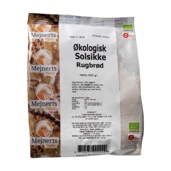 Pakke økologisk Melmix Solsikkerugbrød fra Mejnerts Mølle, 500 g