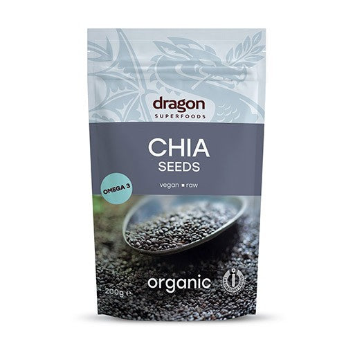 Pose økologiske chiafrø fra Dragon Superfoods, 200 gram