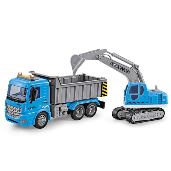 GA Toys lastbilssæt med gravemaskine, lys og lyd