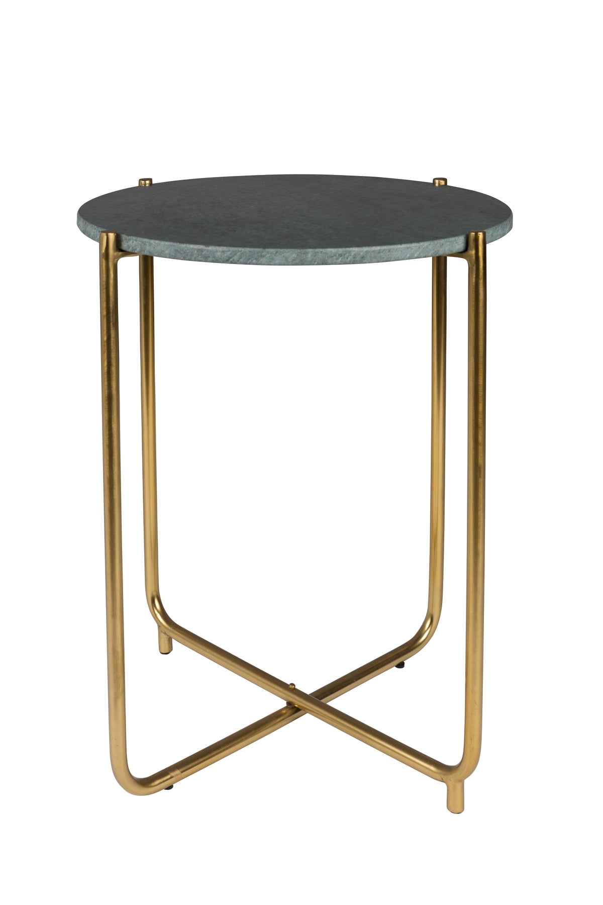 White Label Living Timpa rundt sidebord i grøn marmor med guld metal, Ø44,5 cm