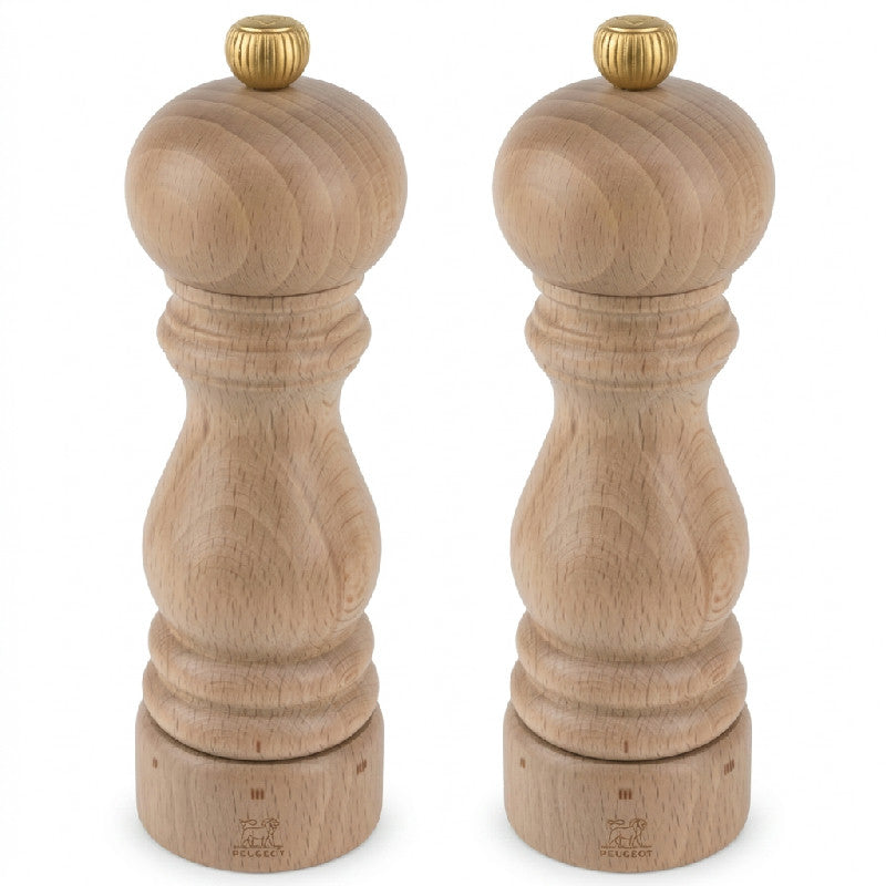 Peugeot Paris kværnsæt i naturbøgetræ, 18 cm, med mekanismer til peber og tørt salt