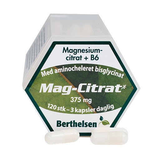 Pakning Mag-Citrat magnesiumcitrat plus B6 fra Berthelsen, 120 kapsler