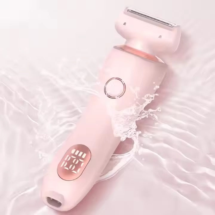 Pink SkySkin ladyshaver med batteridisplay og ekstra skærehoved