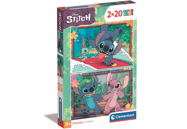 Clementoni børnepuslespil Disney Stitch, to puslespil med 20 brikker hver