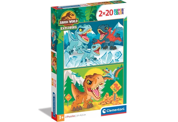 Clementoni Jurassic World puslespilssæt med to puslespil à 20 brikker