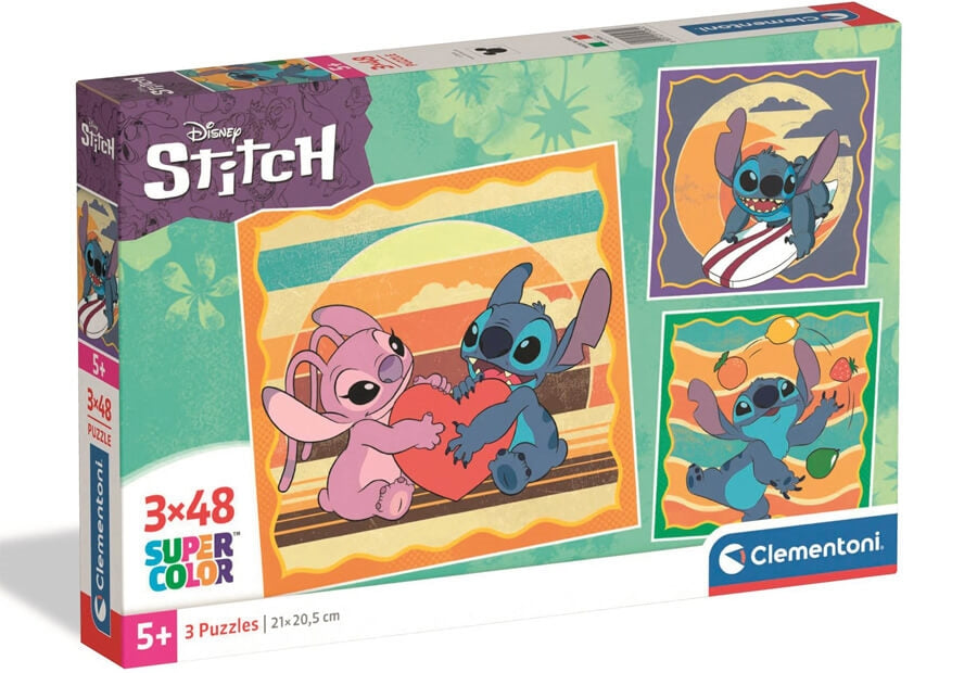 Clementoni Disney Stitch puslespil med 3 x 48 brikker til børn på 4-5 år