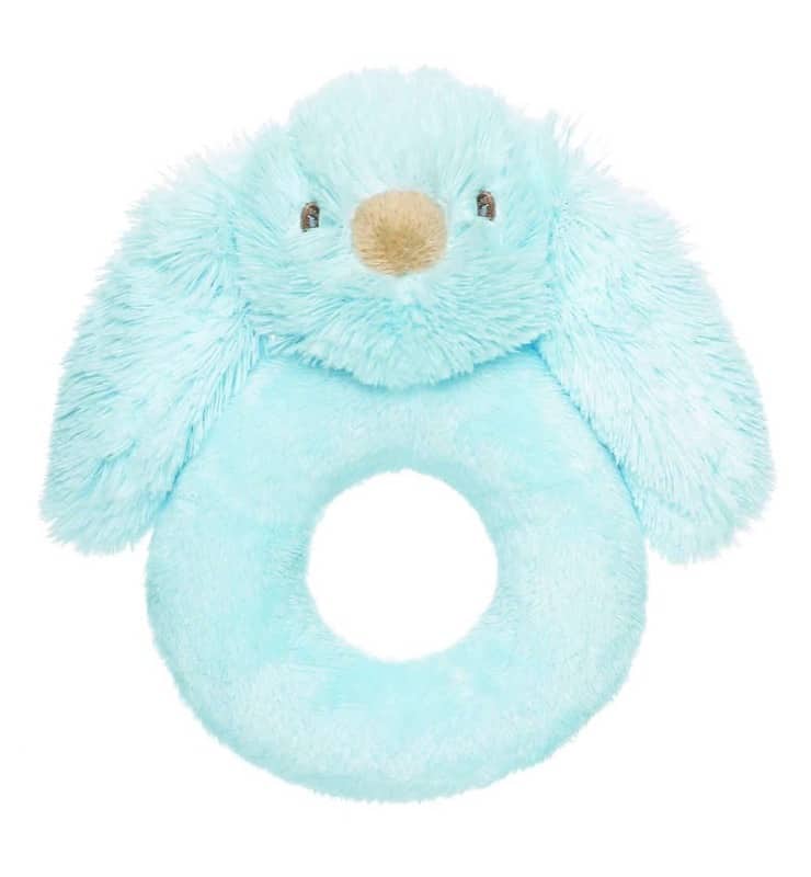 Blå Lolli Bunnies håndrangle i plysstof fra Teddykompaniet