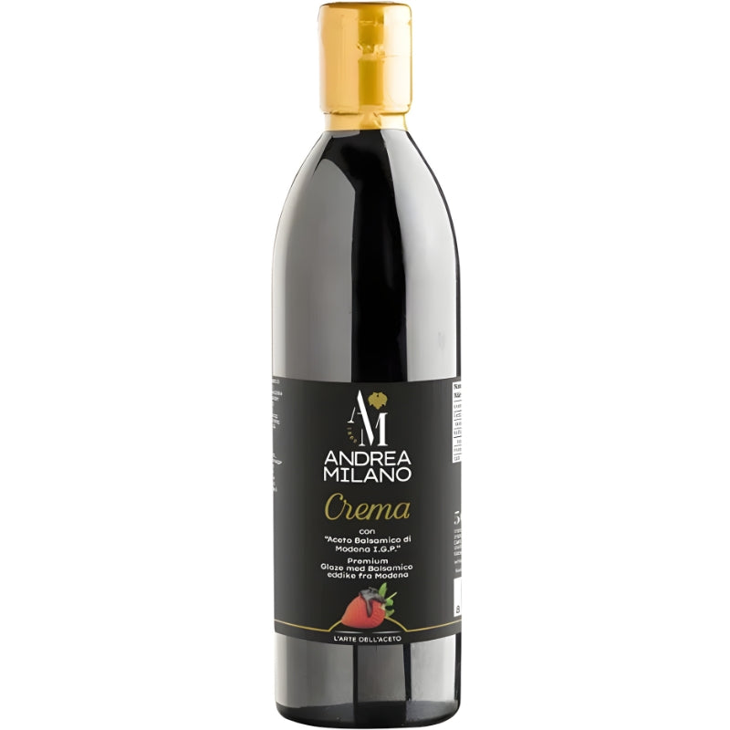 Flaske økologisk balsamicoglaze fra Andrea Milano på 50 cl