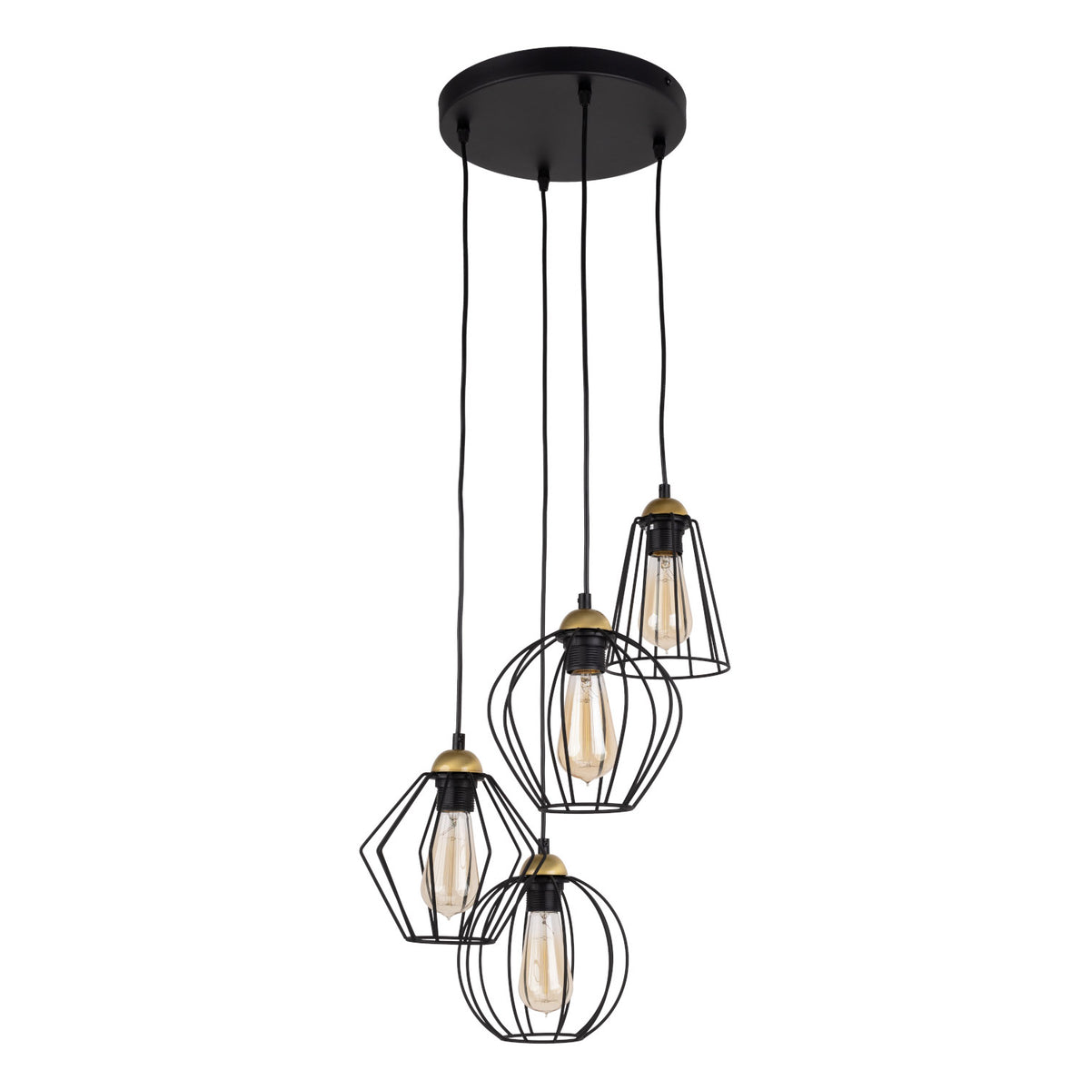 TK Galaxy loftlampe med fire skærme i messing og sort metal