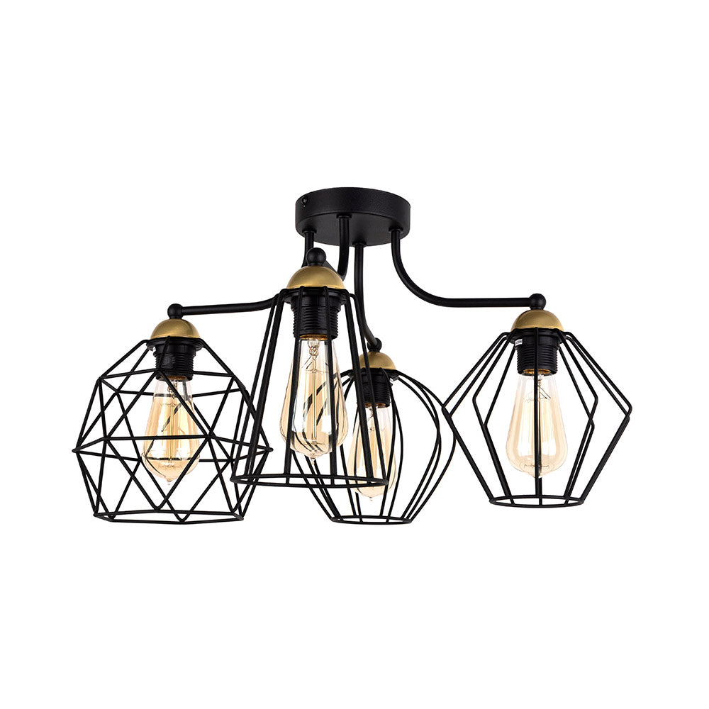 TK Galaxy loftlampe med fire skærme i messing og sort metal