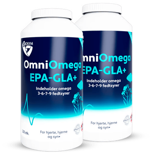 Biosym OmniOmega EPA-GLA+ fiskeolie i dobbeltpakke med 2 x 220 kapsler