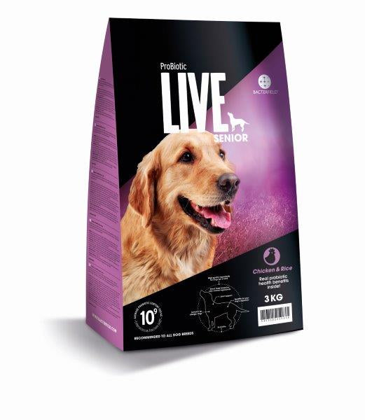 Pose med 3 kg ProBiotic LIVE hundefoder til senior eller overvægtige hunde