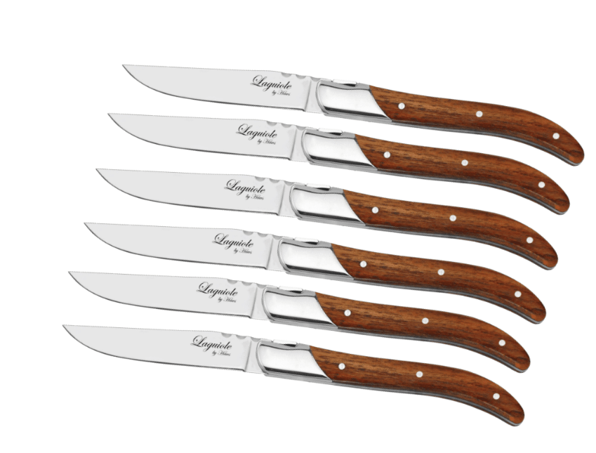 Sæt med seks Laguiole steakknive med rosewood-håndtag