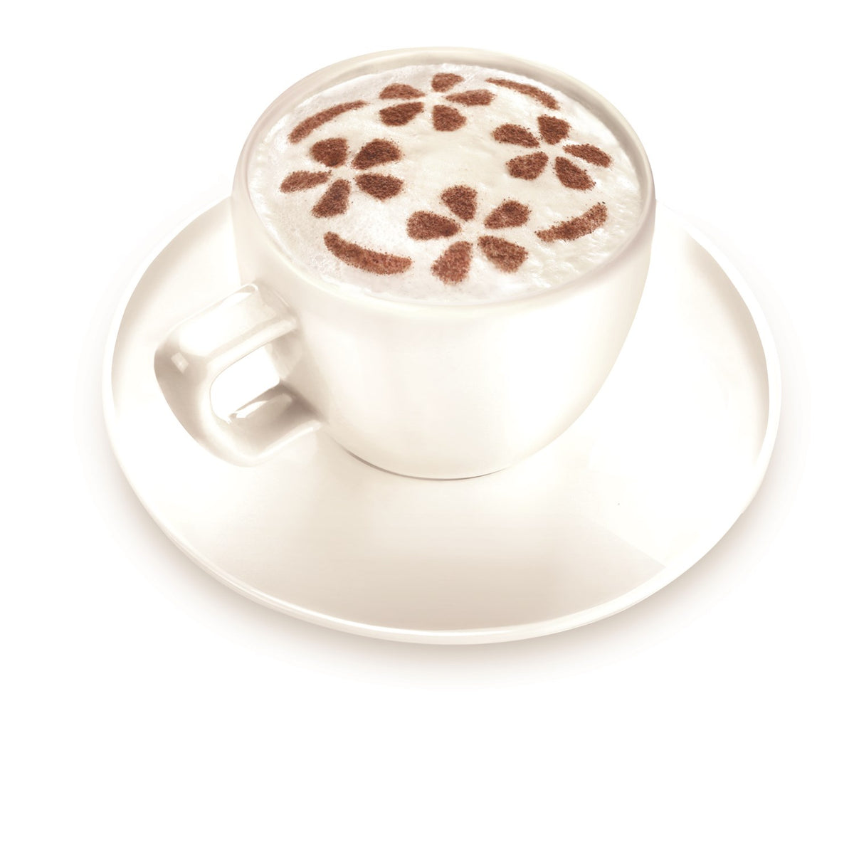 Dekorationsstencils med seks motiver til cappuccino, caffe latte og cacao