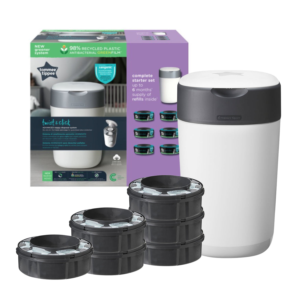 Sangenic Twist & Click blespand med seks refill til bleer
