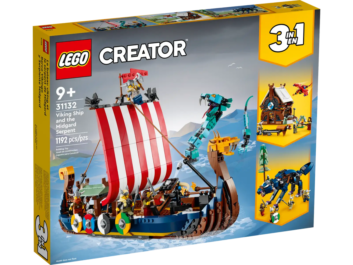 LEGO Creator 3-i-1 Vikingeskib og Midgårdsormen (31132) med skjolde og ravne