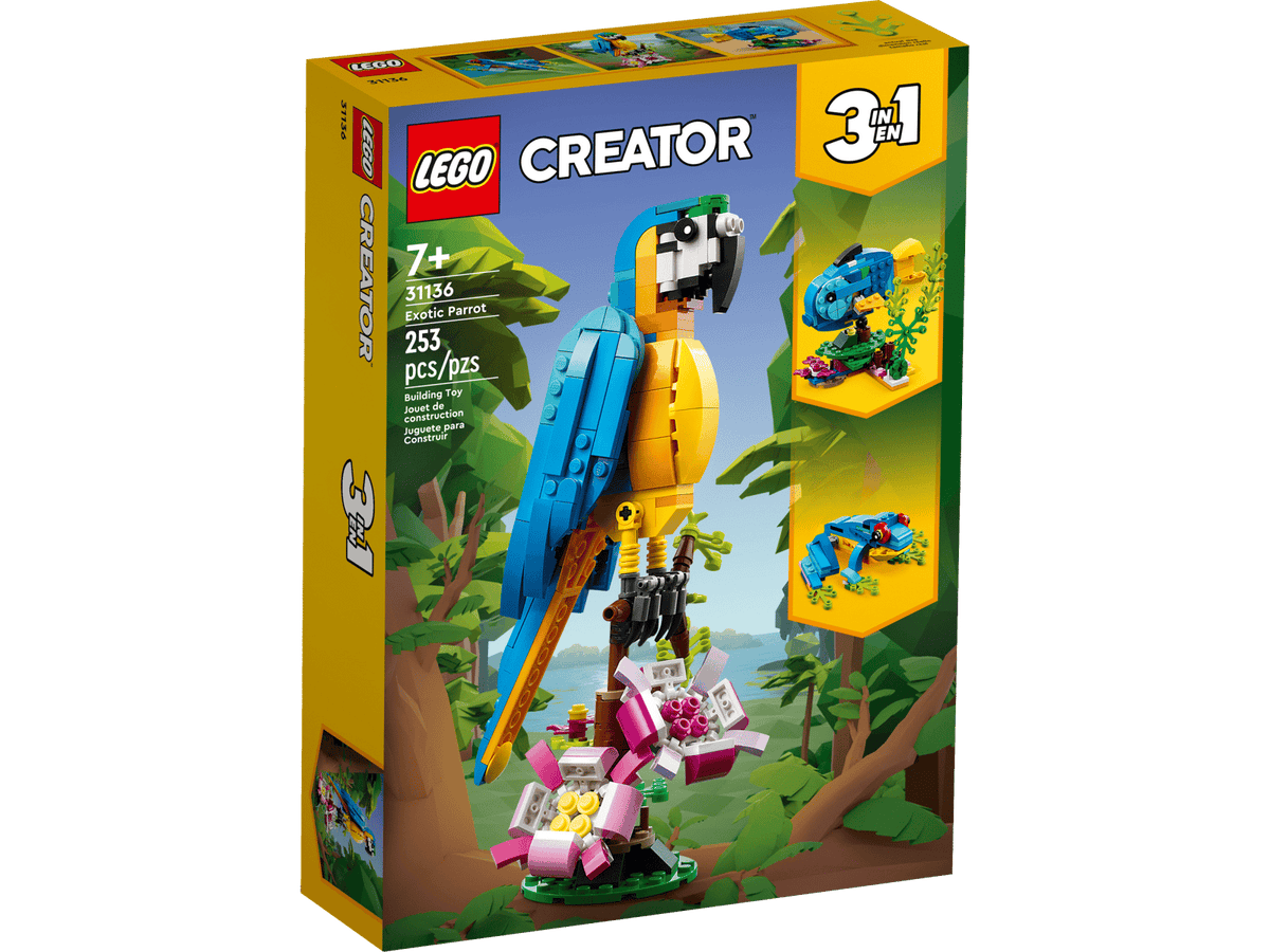 LEGO Creator 3-i-1 Eksotisk papegøje (31136) farverig papegøje på en gren
