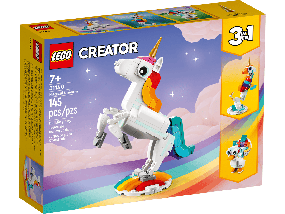 LEGO Creator 3-i-1 Magisk enhjørning 31140 med gyldent horn og farverig hale
