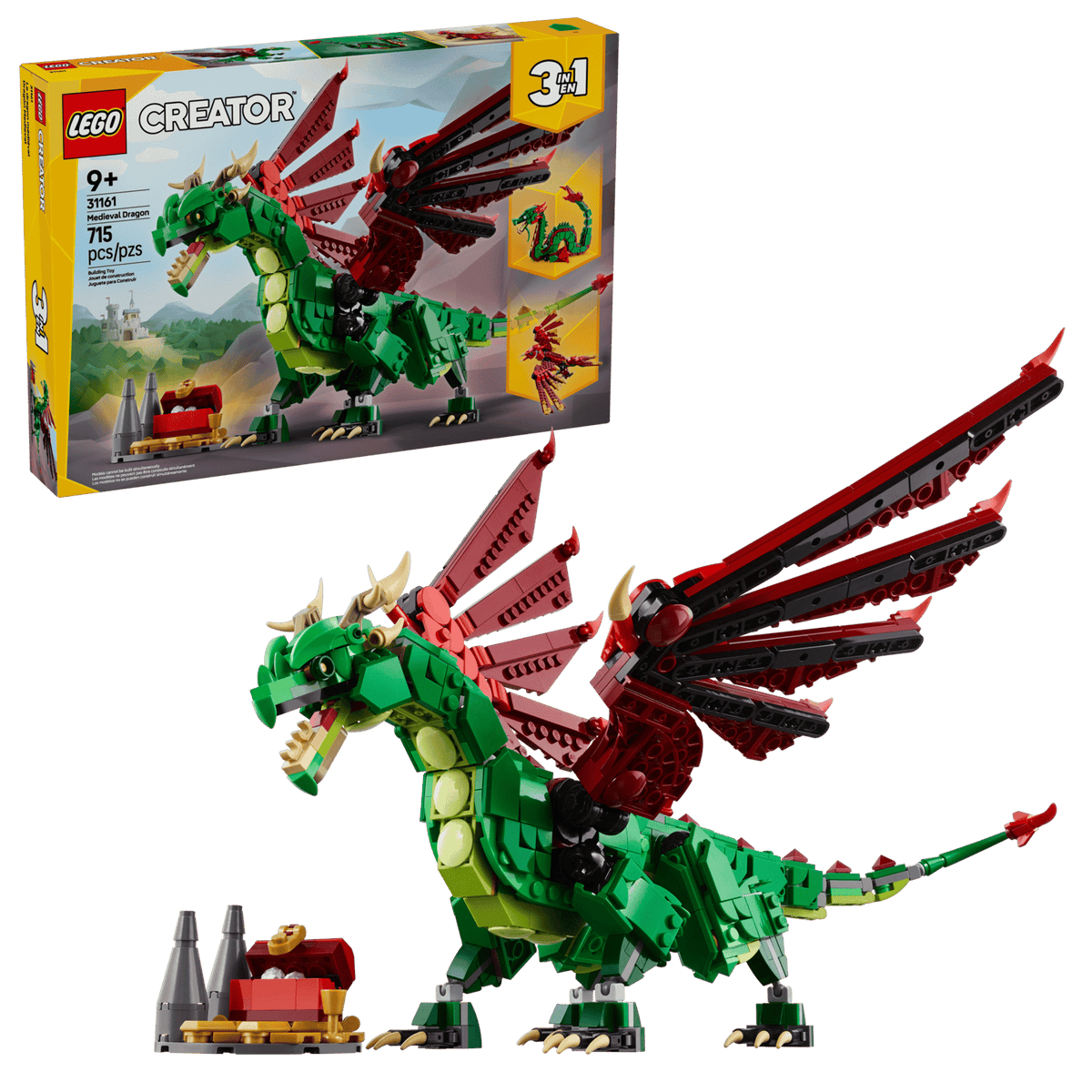 LEGO Creator Middelalder-drage (31161), klodsbygget dragefigur med to store vinger