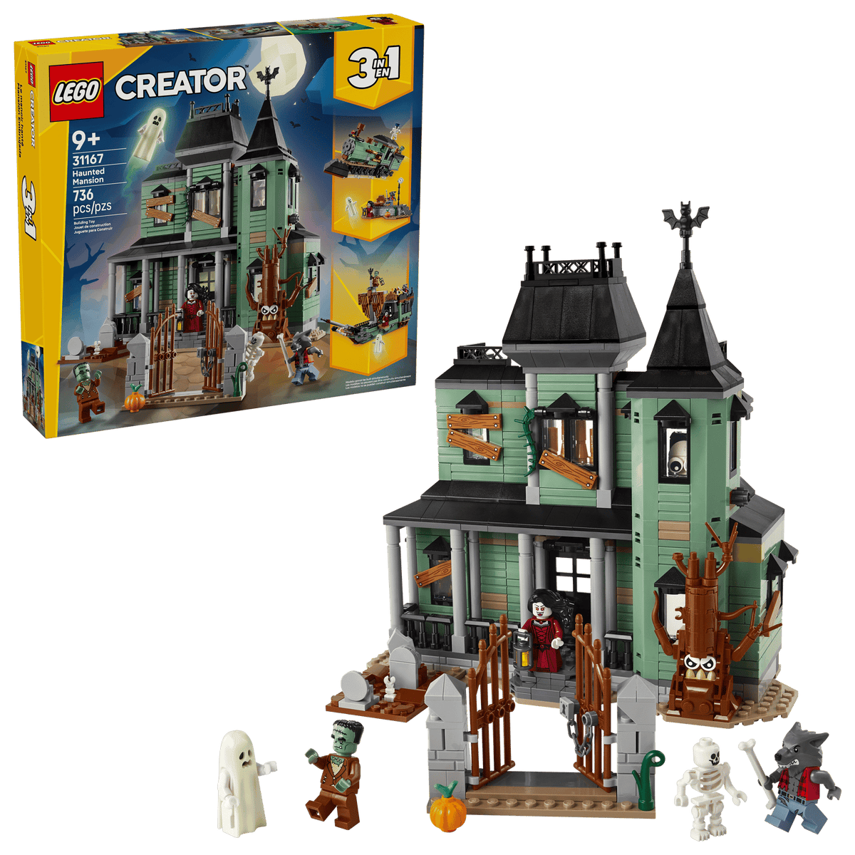 LEGO Creator 3-i-1 Hjemsøgt palæ (31167), 2-etagers spøgelseshus med kirkegård