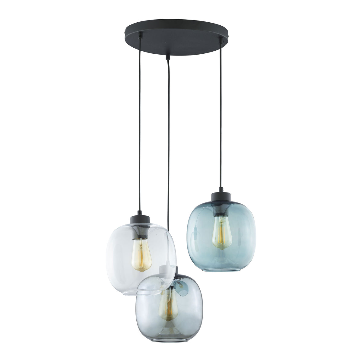 TK Elio loftlampe med tre skærme i multifarvet glas og sort metal