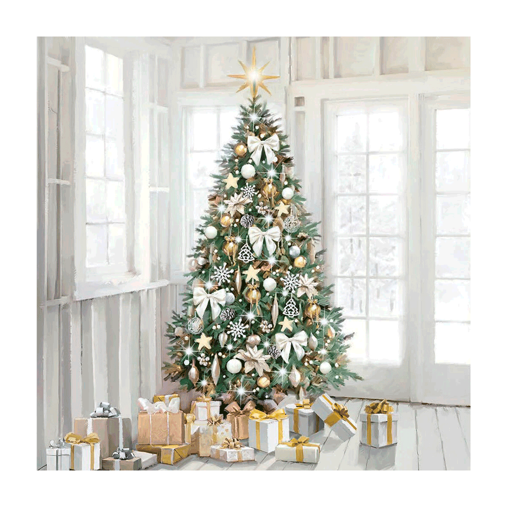Edelweiss Christmas Tree juleservietter 33 x 33 cm med motiv af et pyntet juletræ