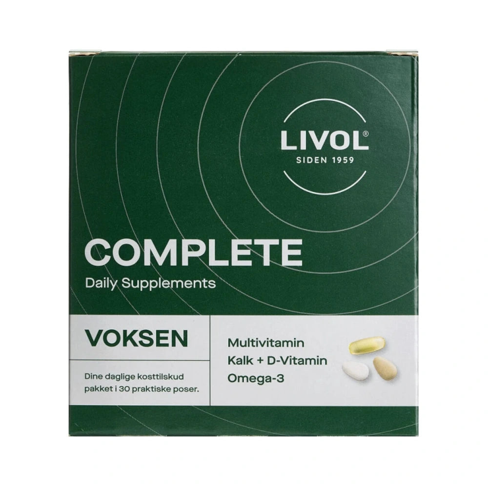 Pakning med Livol Complete Voksen multivitamin i poser, 30 stk