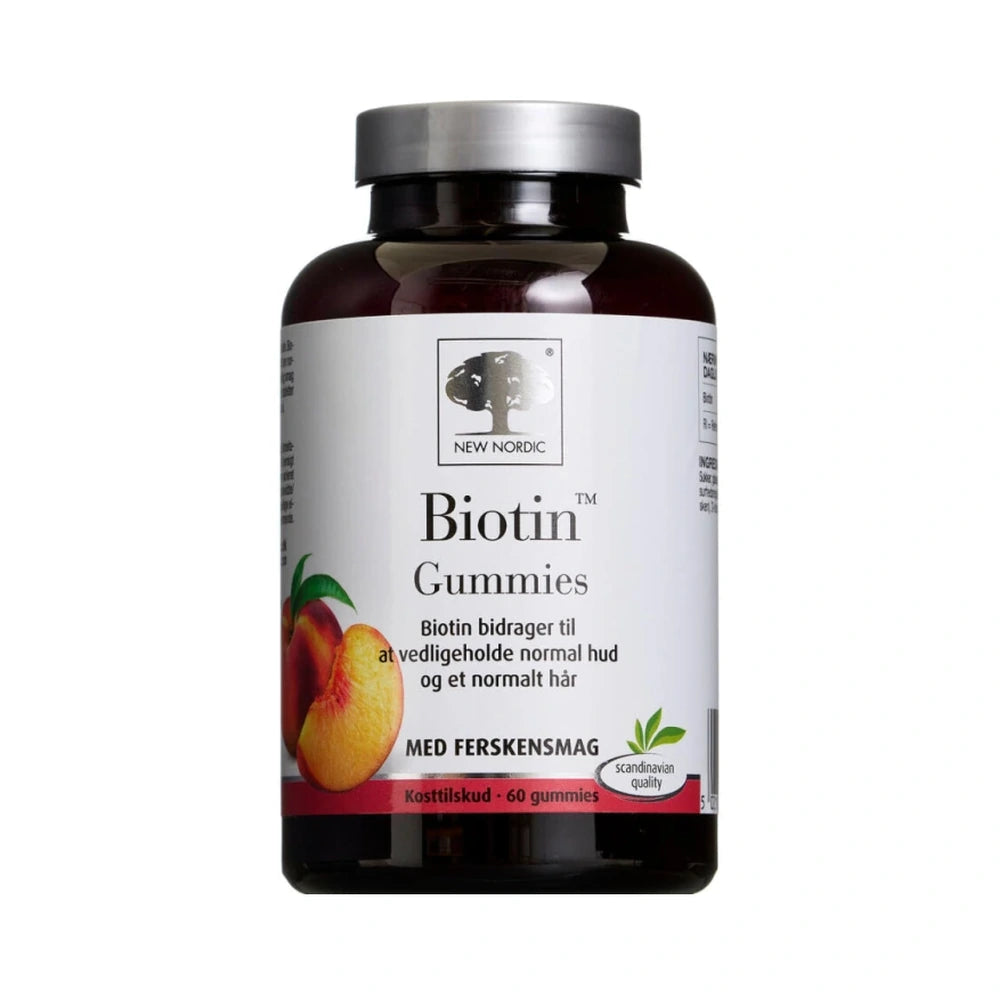 New Nordic Biotin Gummies, kosttilskud som gummies med ferskensmag, pakke med 60 stk