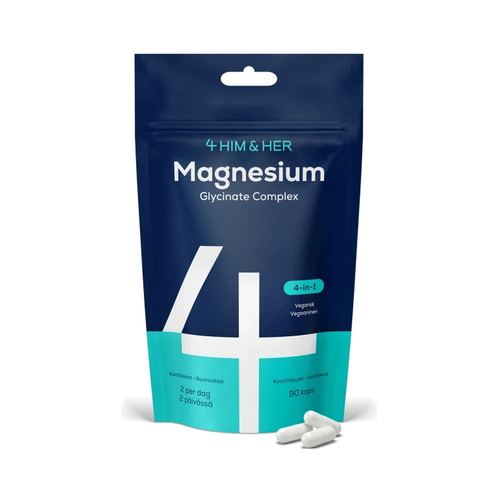 4 HIM & HER Magnesium Glycinate Complex, magnesiumtilskud i pakke med 90 stk