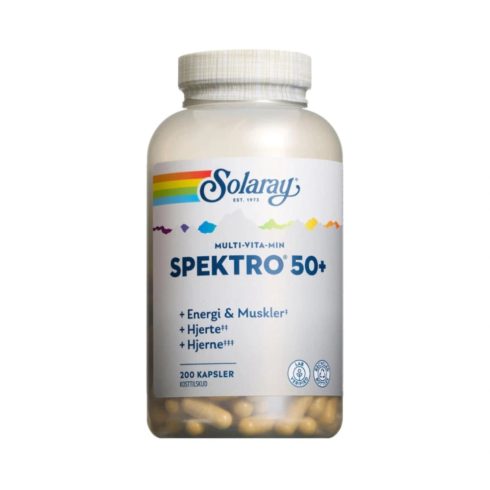Solaray Spektro 50+ multivitamin, kosttilskud med 12 vitaminer og 7 mineraler, 200 stk