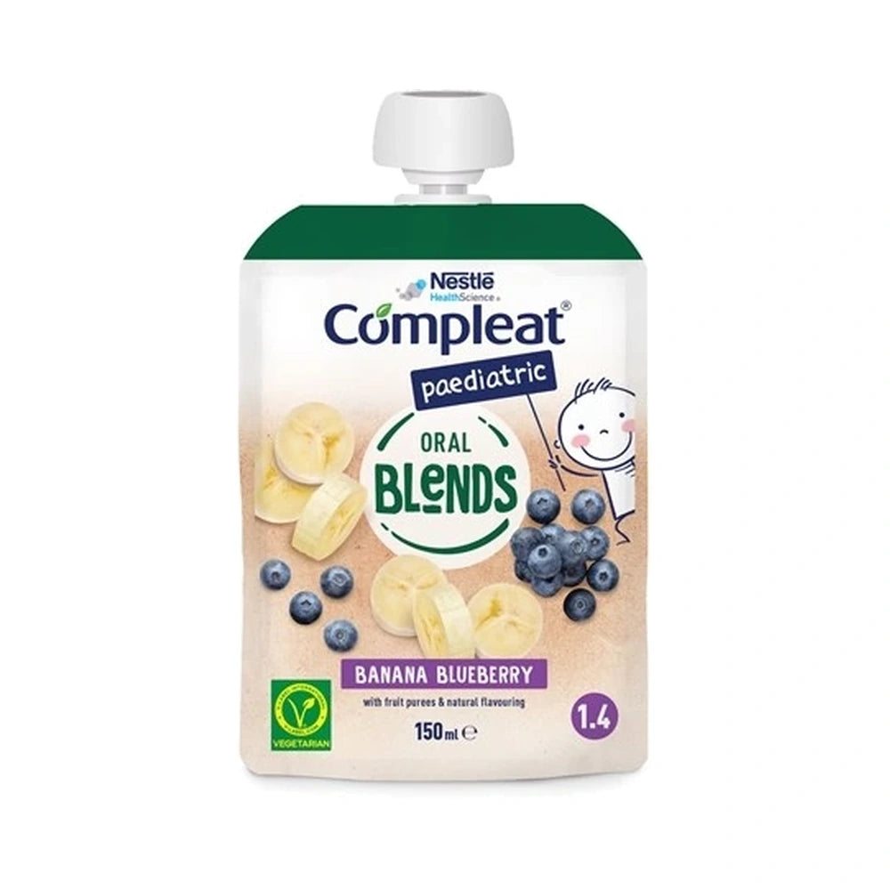 Nestlé Compleat Oral Blends ernæringstilskud med smag af banan og blåbær, 150 ml
