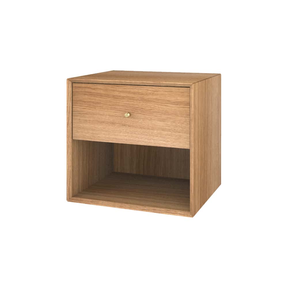 Væghængt sengebord The Wood Box 3739 fra Storage & Shelves med skuffe og åbent rum