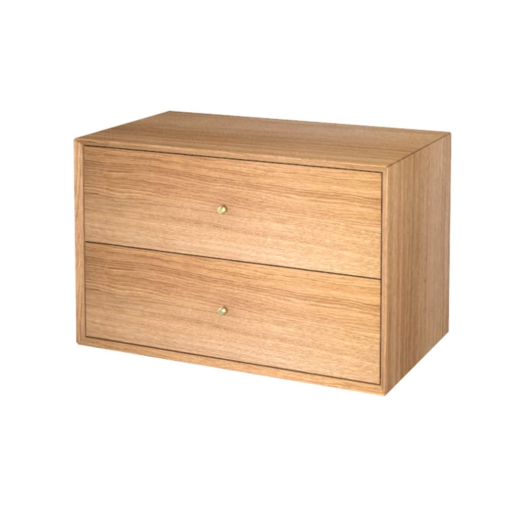 Væghængt sengebord med to skuffer i egetræsfiner, The Wood Box 3758