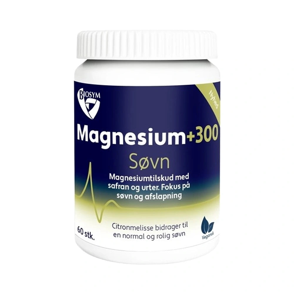 Biosym Magnesium+ 300 Søvn kosttilskud med safran og urter, pakke med 60 stk