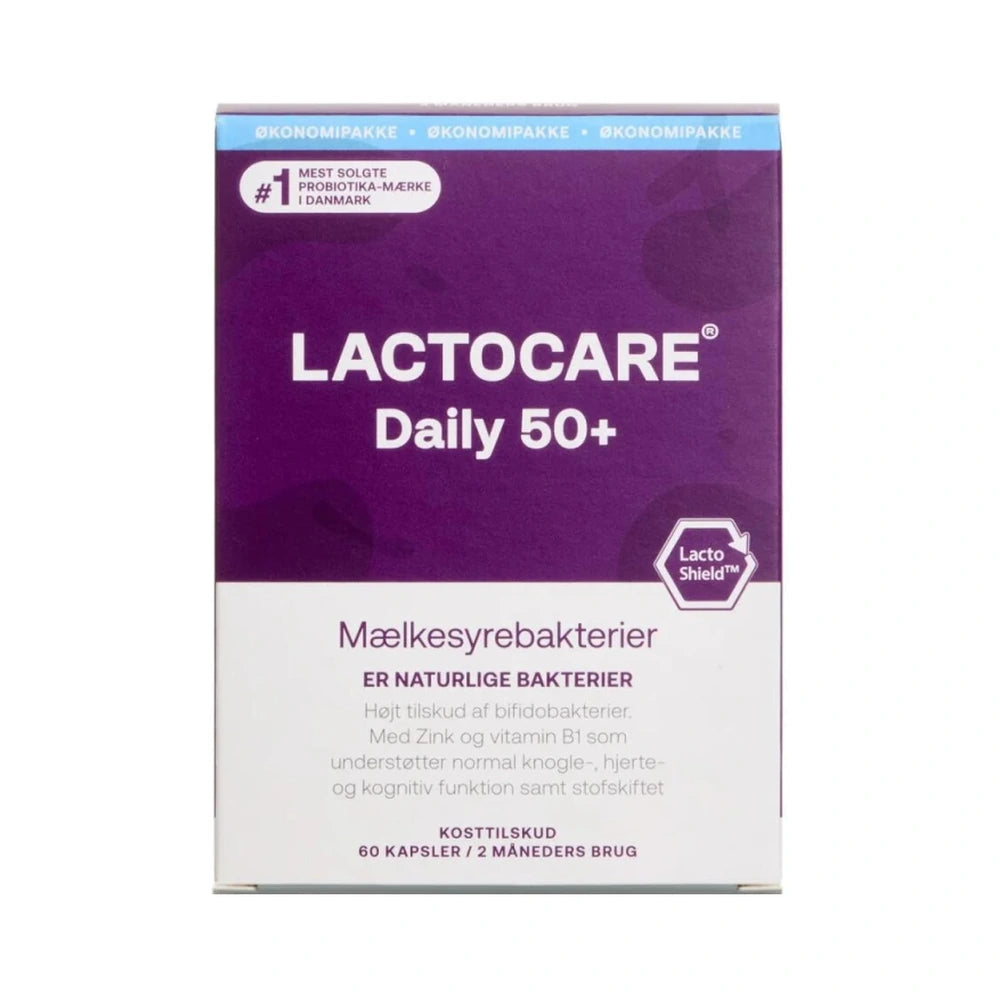 Lactocare Daily 50+ kosttilskud med mælkesyrebakterier, pakke med 60 stk