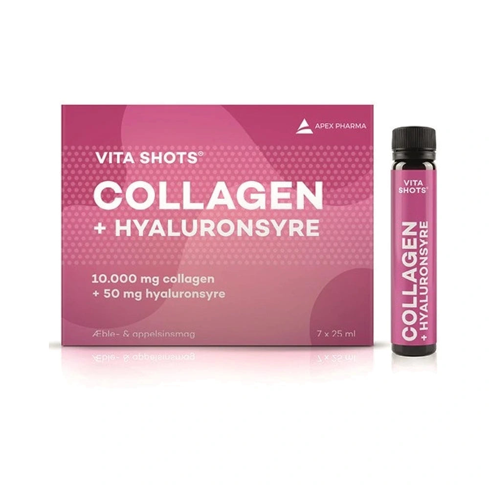 Vita Shots Collagen + Hyaluronsyre flydende kosttilskud med æble- og appelsinsmag, 7 shots