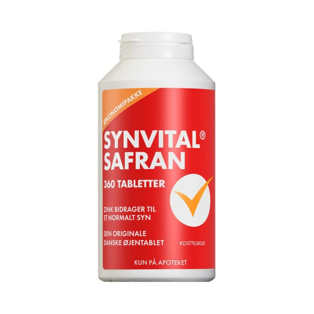 Pakning med Synvital Safran kosttilskud, 360 tabletter med zink, safran og lutein