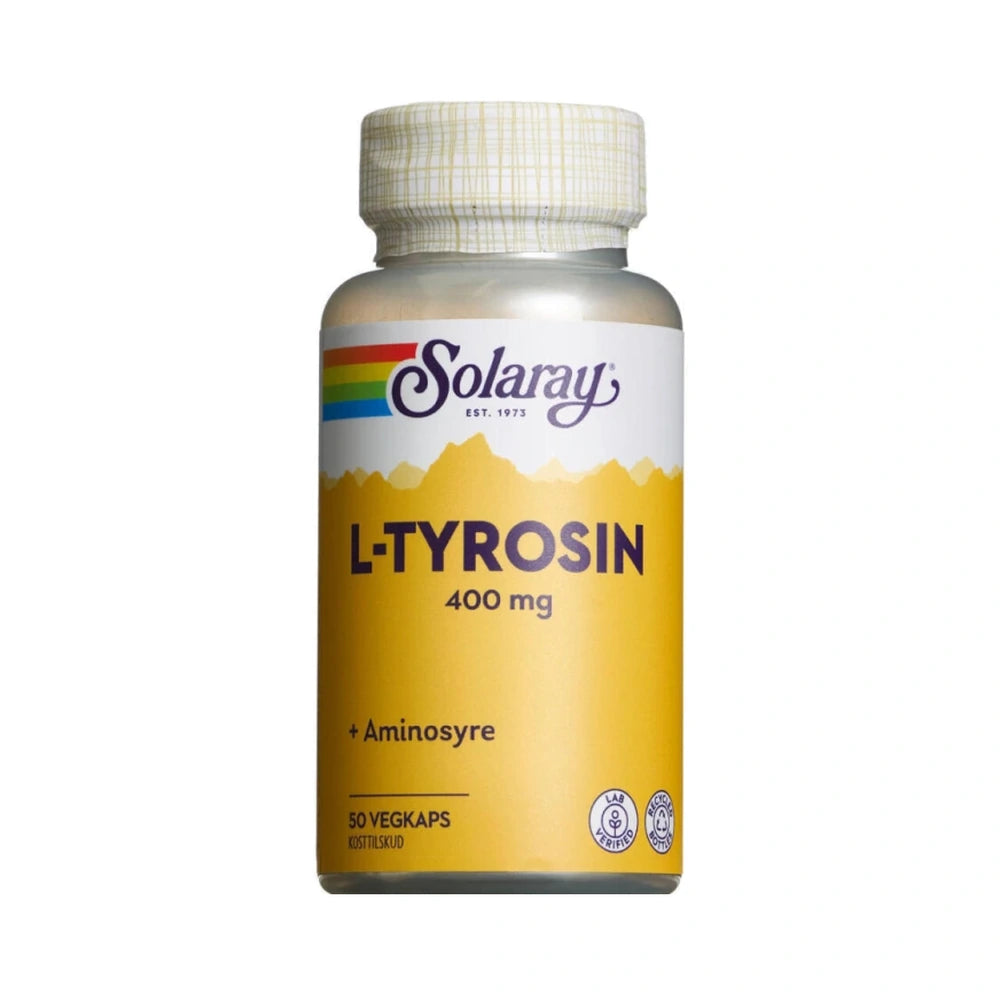 Pakning med Solaray L-Tyrosin 400 mg kapsler, 50 stk